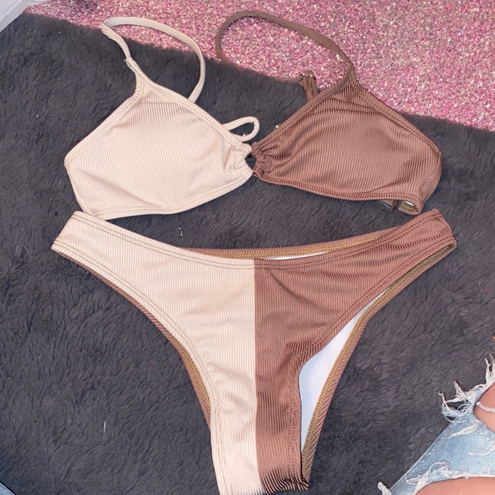 Brown and white swimsuit